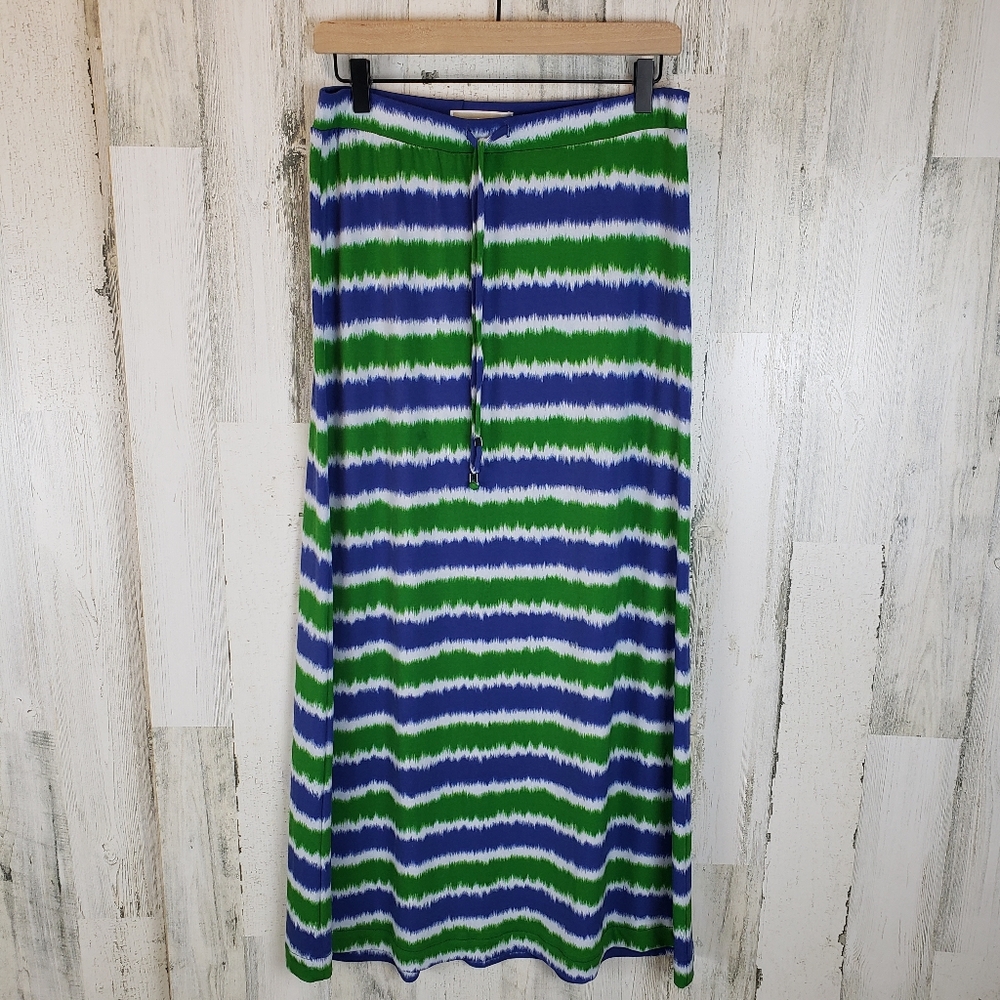 Michael Kors Blue Green Stripe Maxi Skirt Size Medium